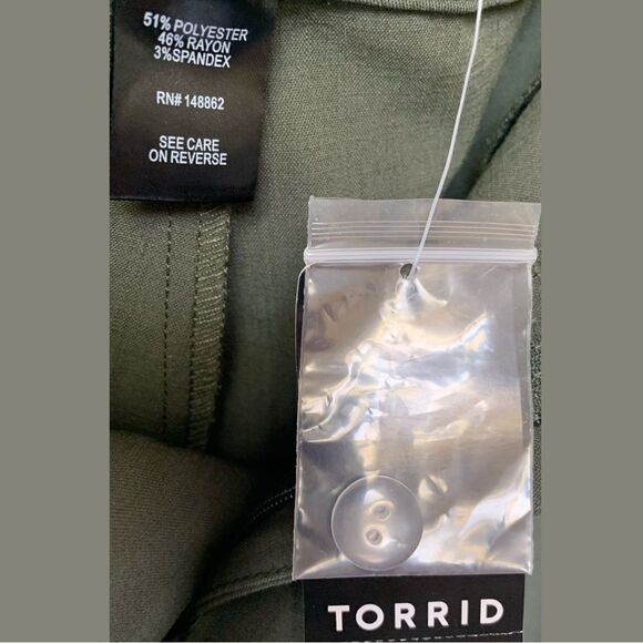 TORRID NEW Plus Size Olive Green Tie Front Paper-bag Tapered Pant. - Picture 13 of 16